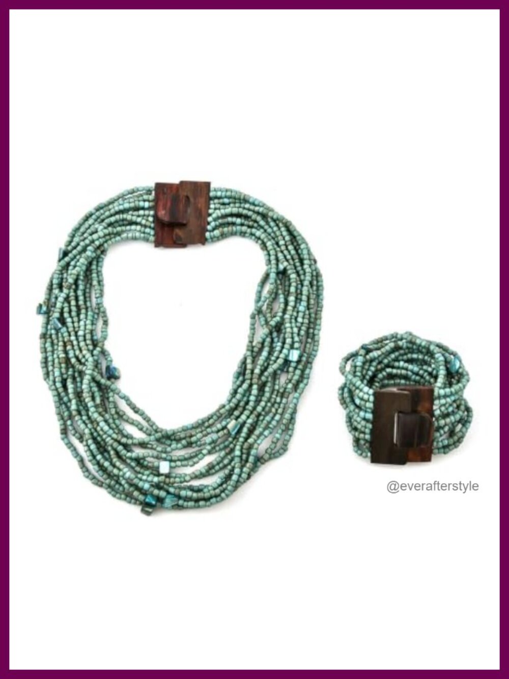 Seed Bead Necklace Bracelet Set Boho Jewelry Women Multi Strand Wooden Clasp